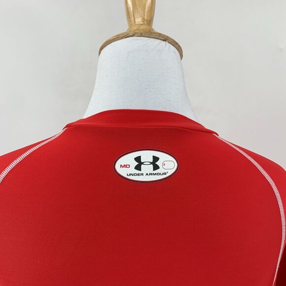 Under Armour Compression T Shirt Women M Red 1/2 Sleeve Fitted Stretch Training - Picture 6 of 12